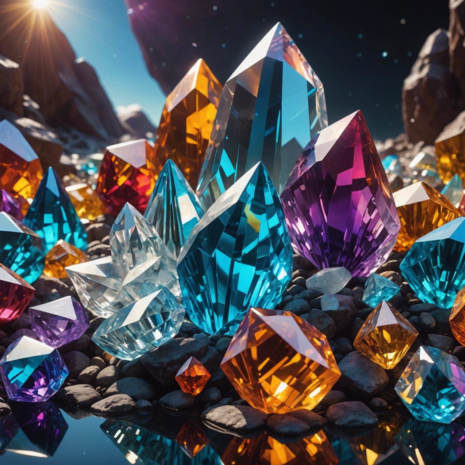 Surreal Crystal Formations in Sunlight: Detailed Matte Paint...