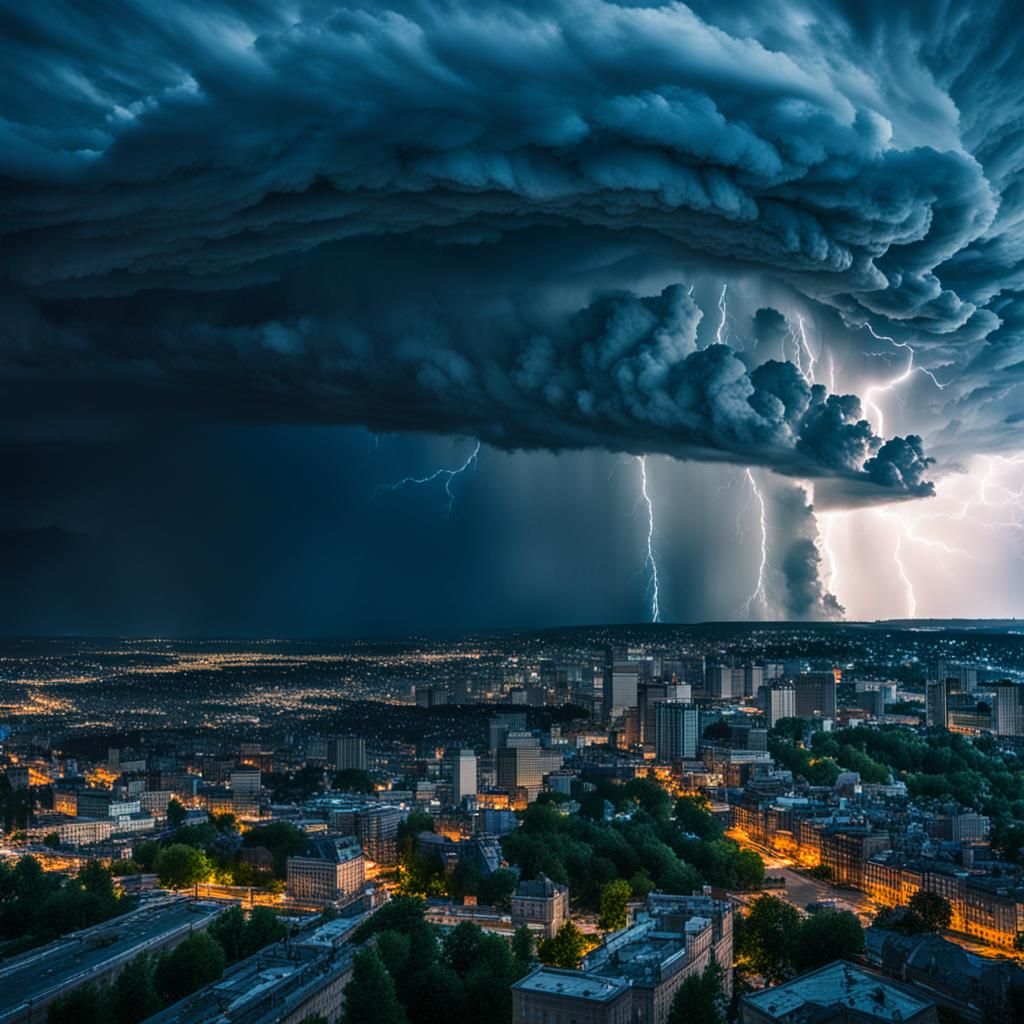 Dramatic Thunderstorm Over Urban Landscape
