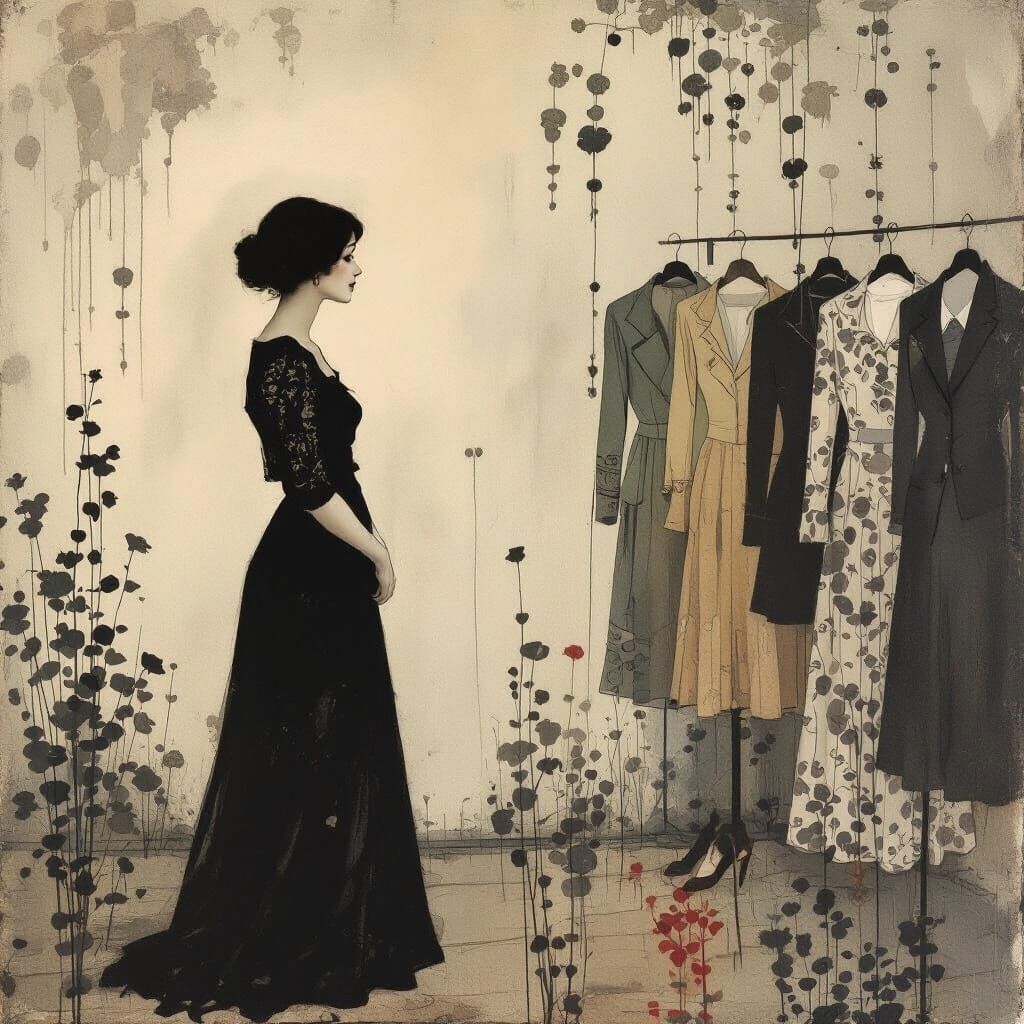 Woman in Dreamlike Vintage Setting, Modernist Style