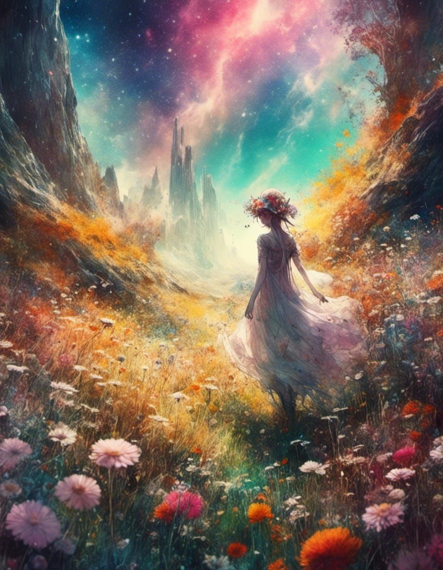 Anime Garden With Crystalline Hand in Watercolor