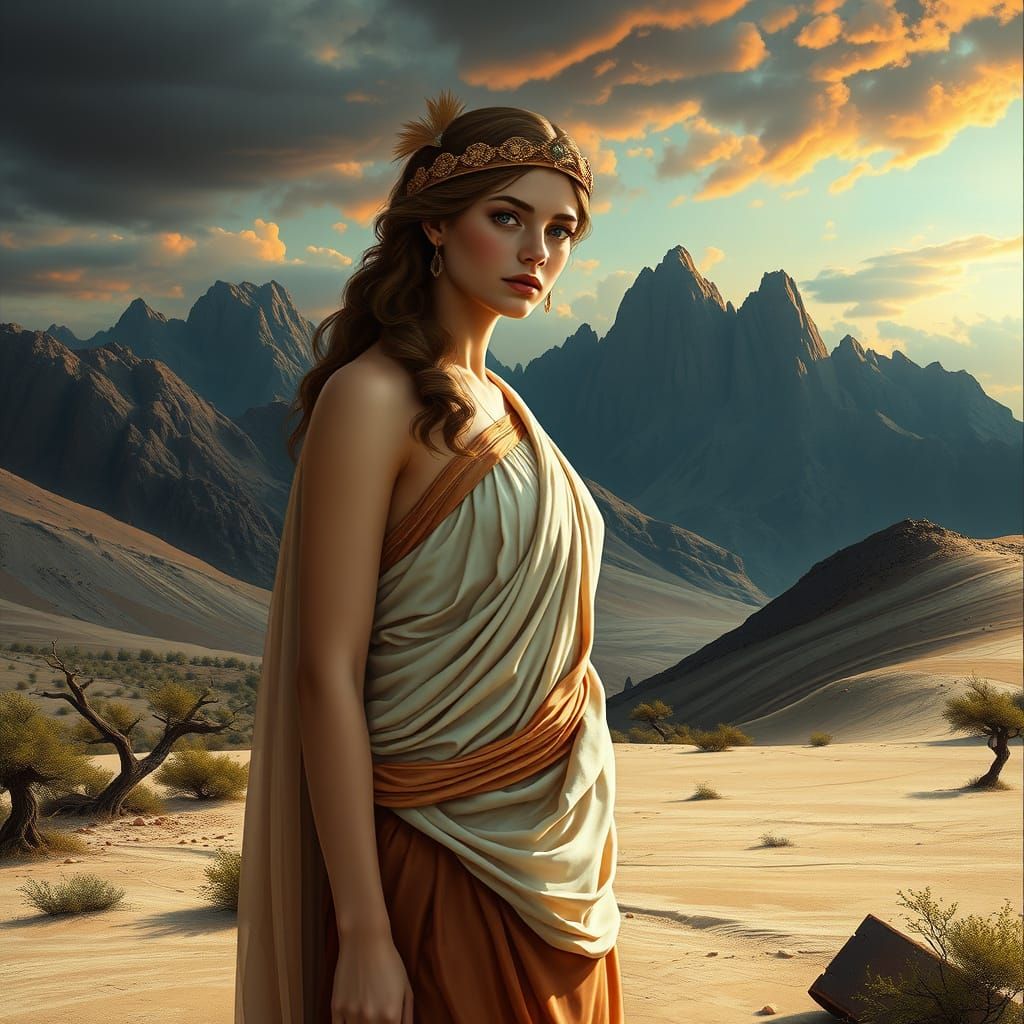 Hera in Ancient Greek Attire on Mount Olympus