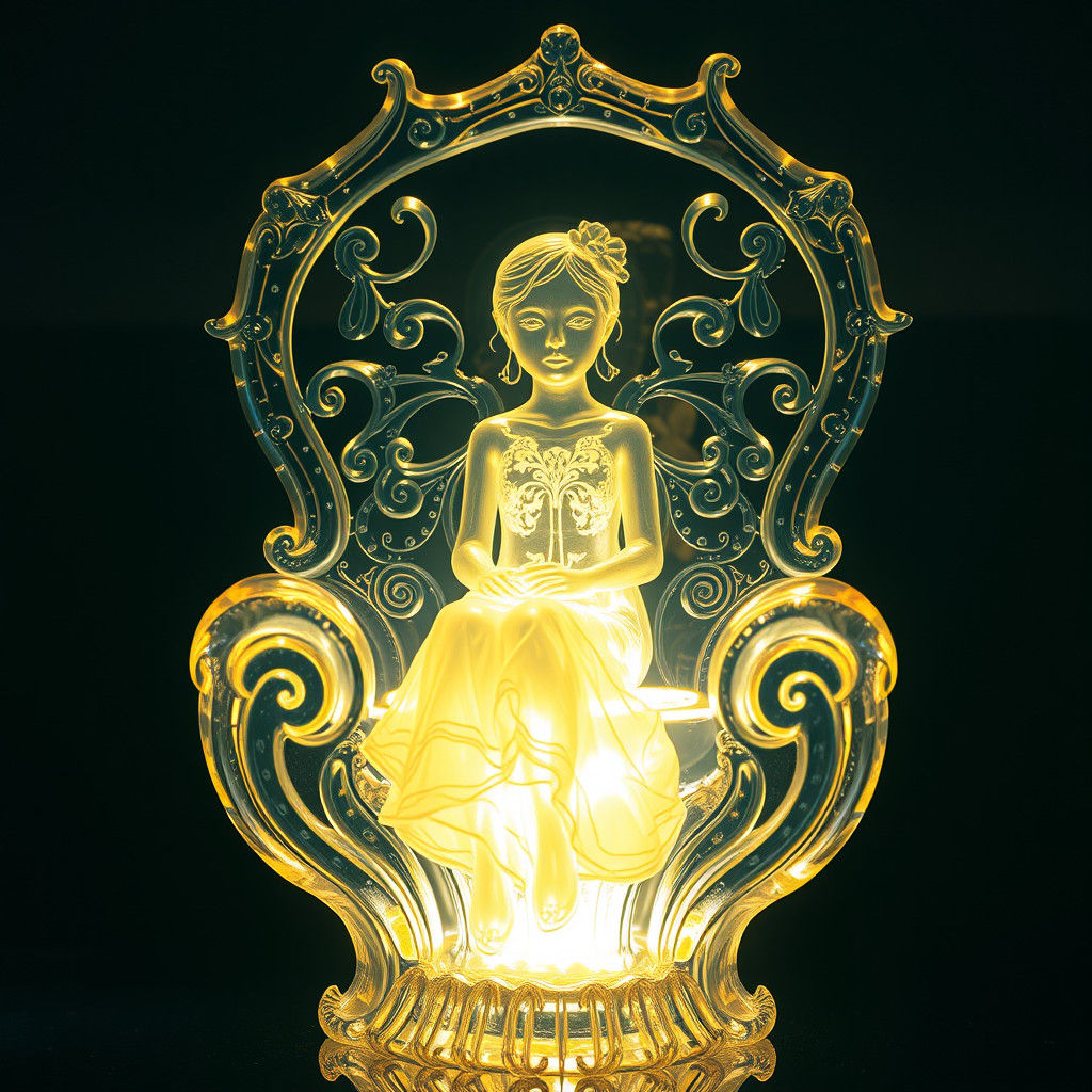 Ethereal Glass Girl Statue Radiating Light