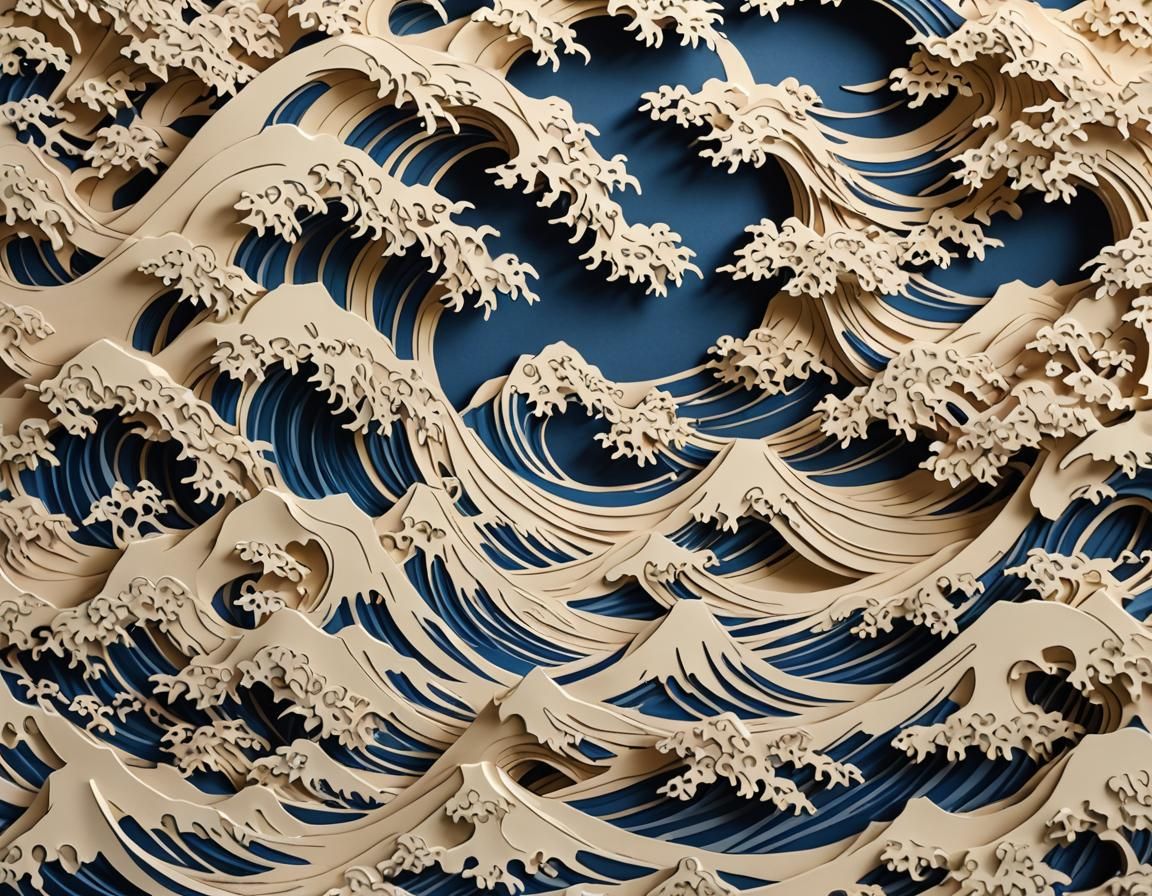 Hokusai Great Wave in Kirigami Style