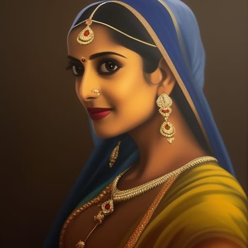Desi Woman Portrait in Vermeer Style