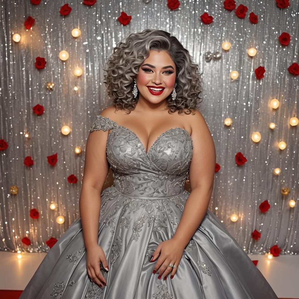 Curvy Woman in Evening Gown at Premiere