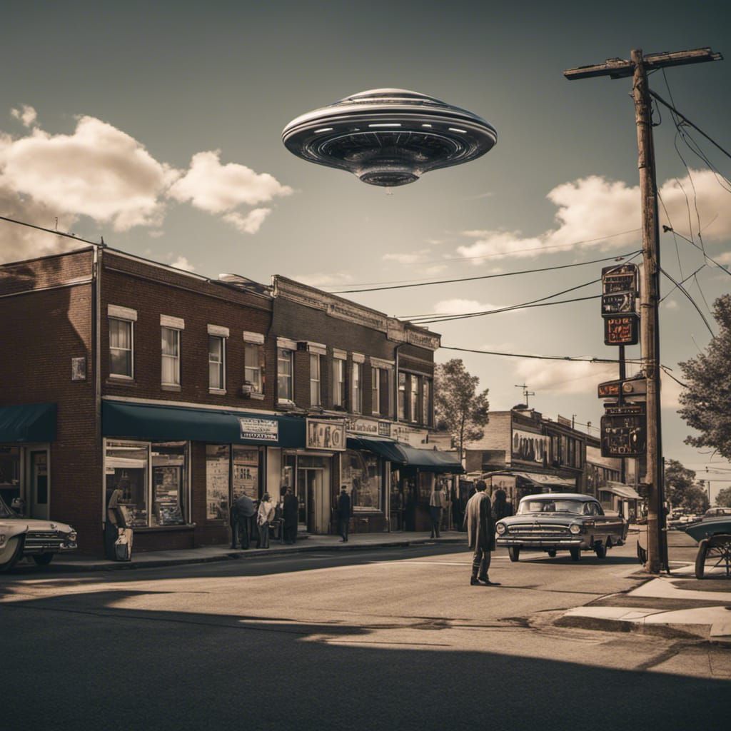 Mid-Century Modern UFO and Aliens in Town