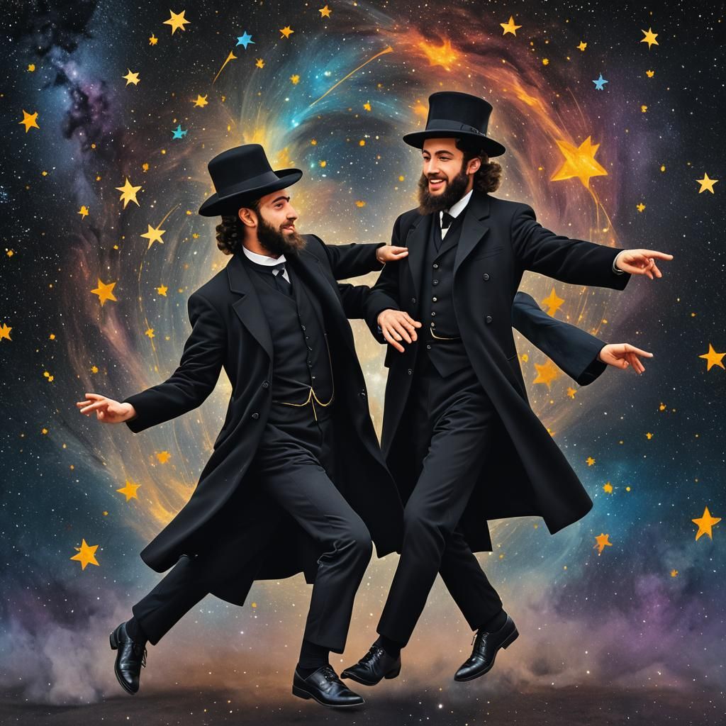Hasidic Man Dancing in Galaxy, Pop Art Style