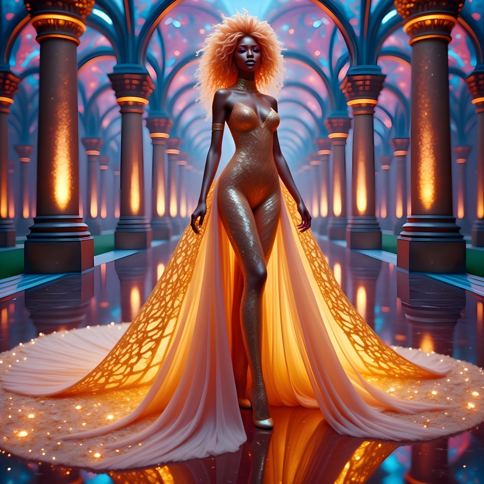 Ethereal Bride in Triadic Colors, Shimmering Cosmic Wedding ...