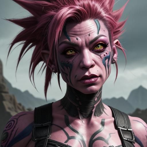 Punk Rock Goblin Girl in Hyperrealistic Splash Art