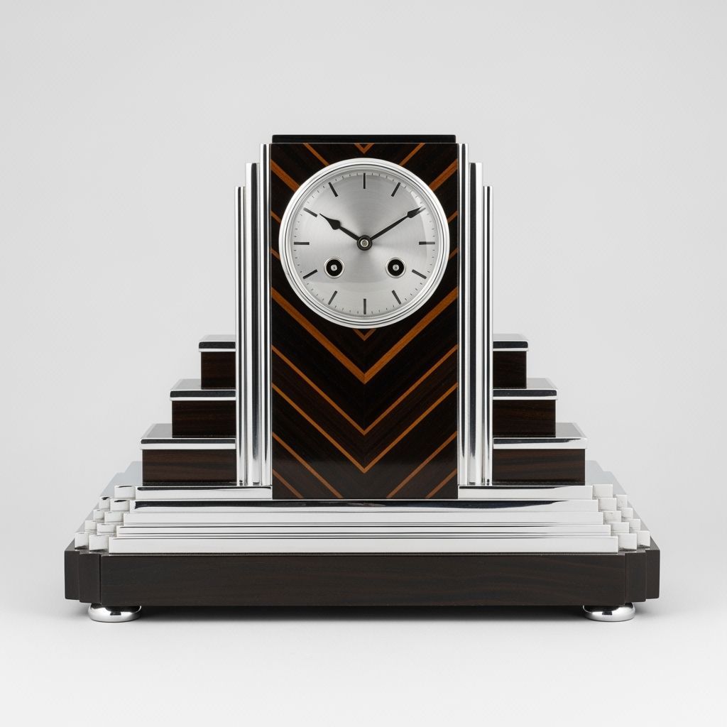 Streamline Moderne Art Deco Clock in Chrome and Ebony