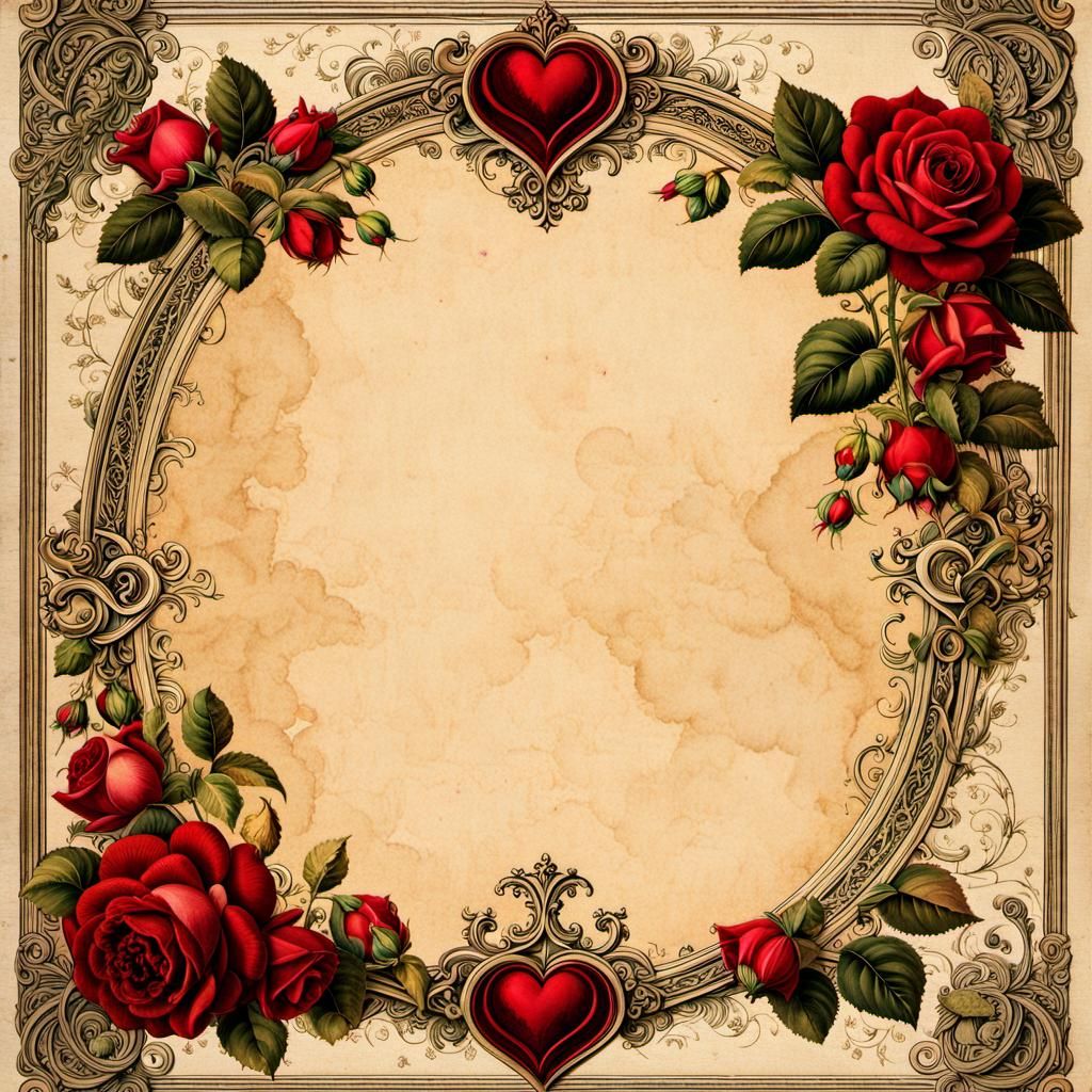 Vintage Parchment Paper with Victorian Valentine Decorations