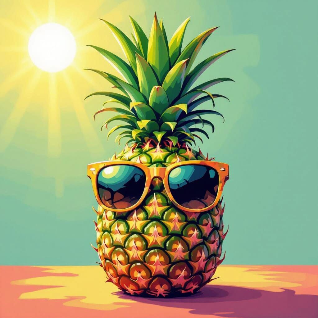 Green Pineapple Wearing Sunglasses in Whimsical Style