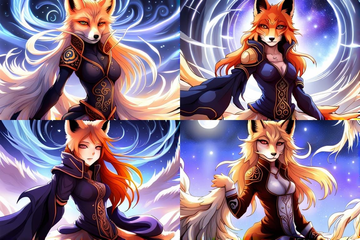 Enchanted Fox in Starlit Dojo: Anime Illustration