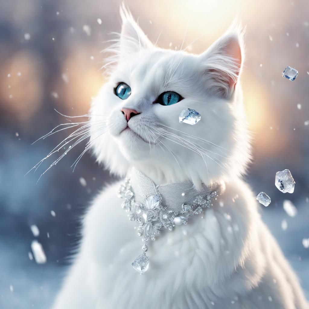 White Cat in Winter Wonderland in 4K