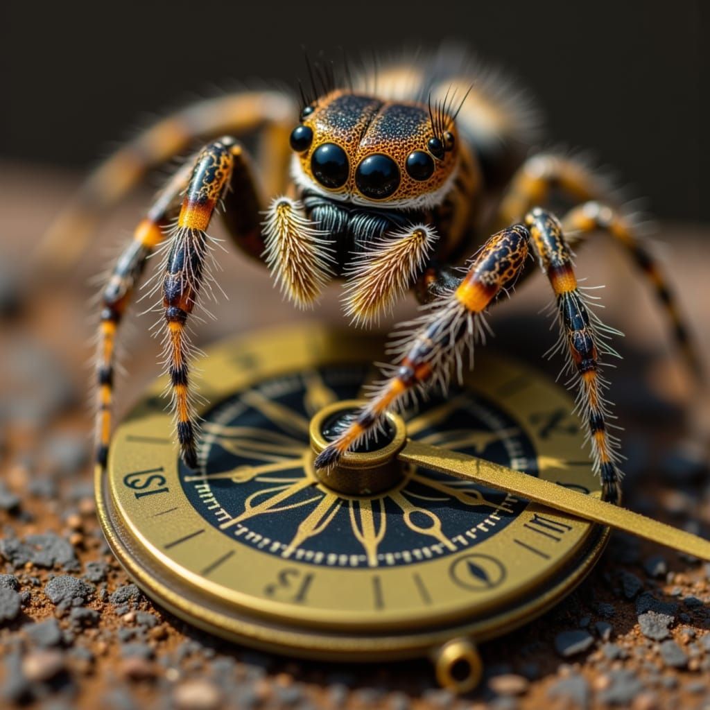 Jumping Spider's Macro Inspection of Miniature Compass