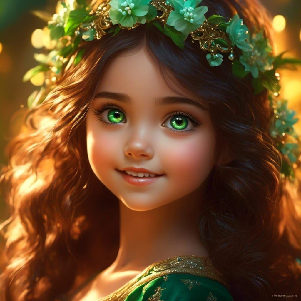 Close-Up Portrait of Adorable Girl with Green Eyes