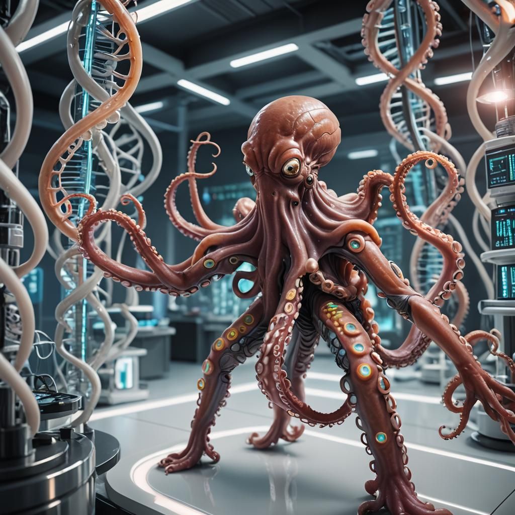 Extraterrestrial Octopus Manipulating DNA Holograms in Lab