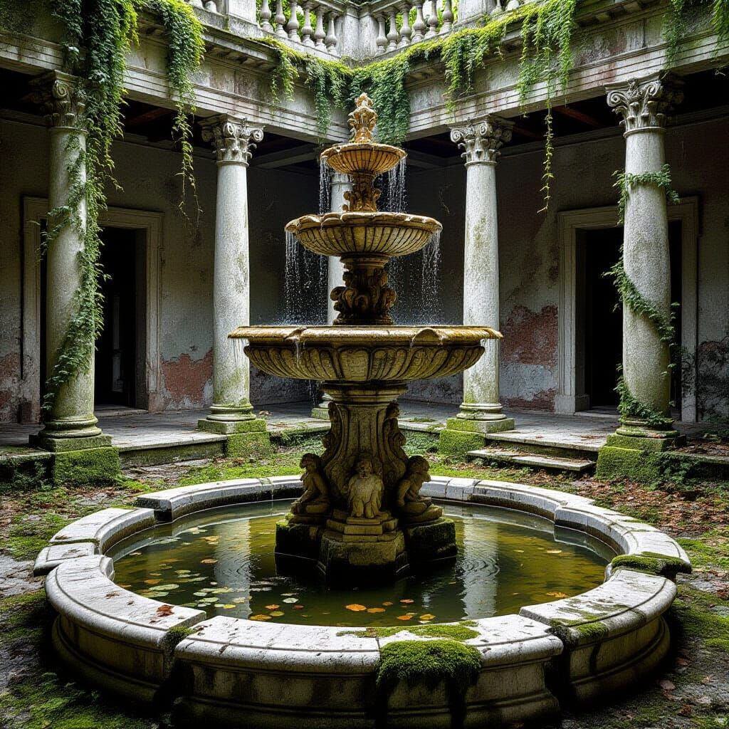 Forgotten Courtyard: Decaying Fountain in Photorealistic Det...