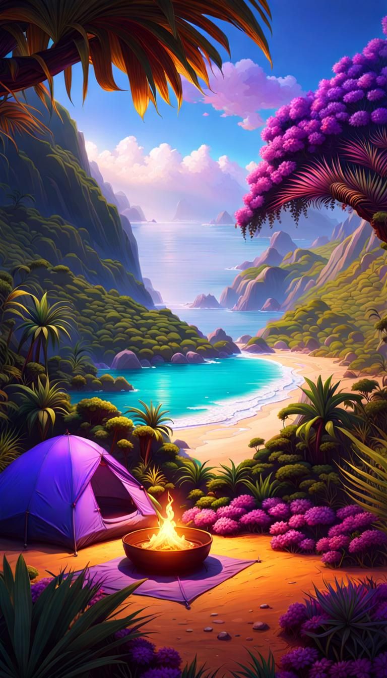 Tropical Valley at Dawn: Fantasy Concept Art