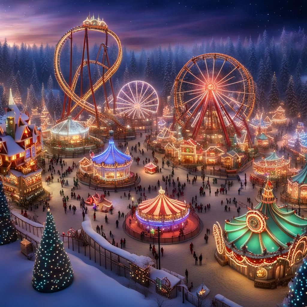 Fantasy Christmas Amusement Park in 3D