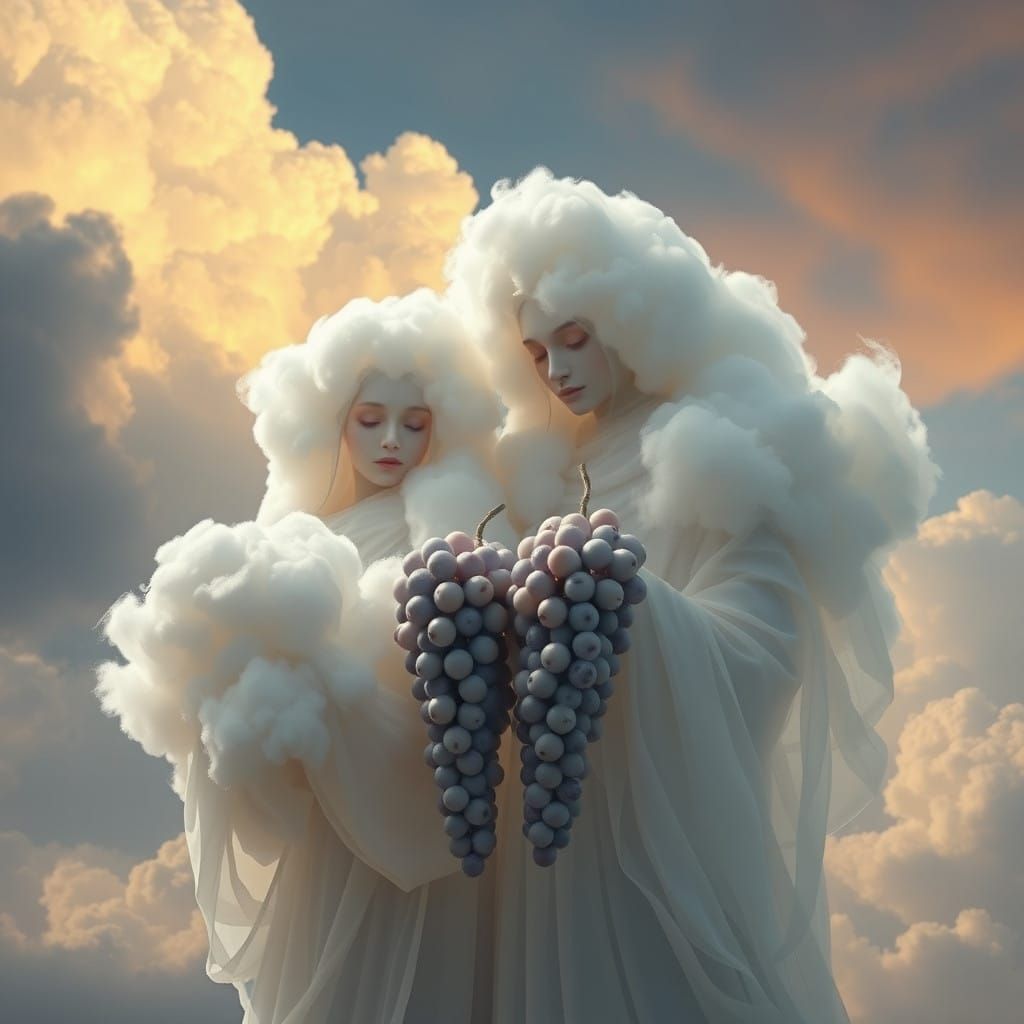 Ethereal Father and Daughter in Cloudy Vignette, Inspired by...