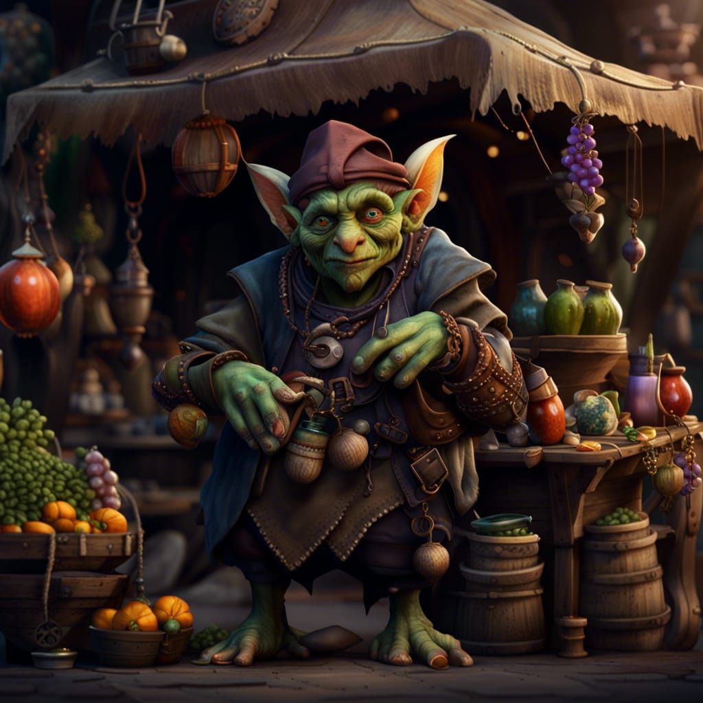 Goblin Merchant's Trinket Stall: Fantasy Concept Art