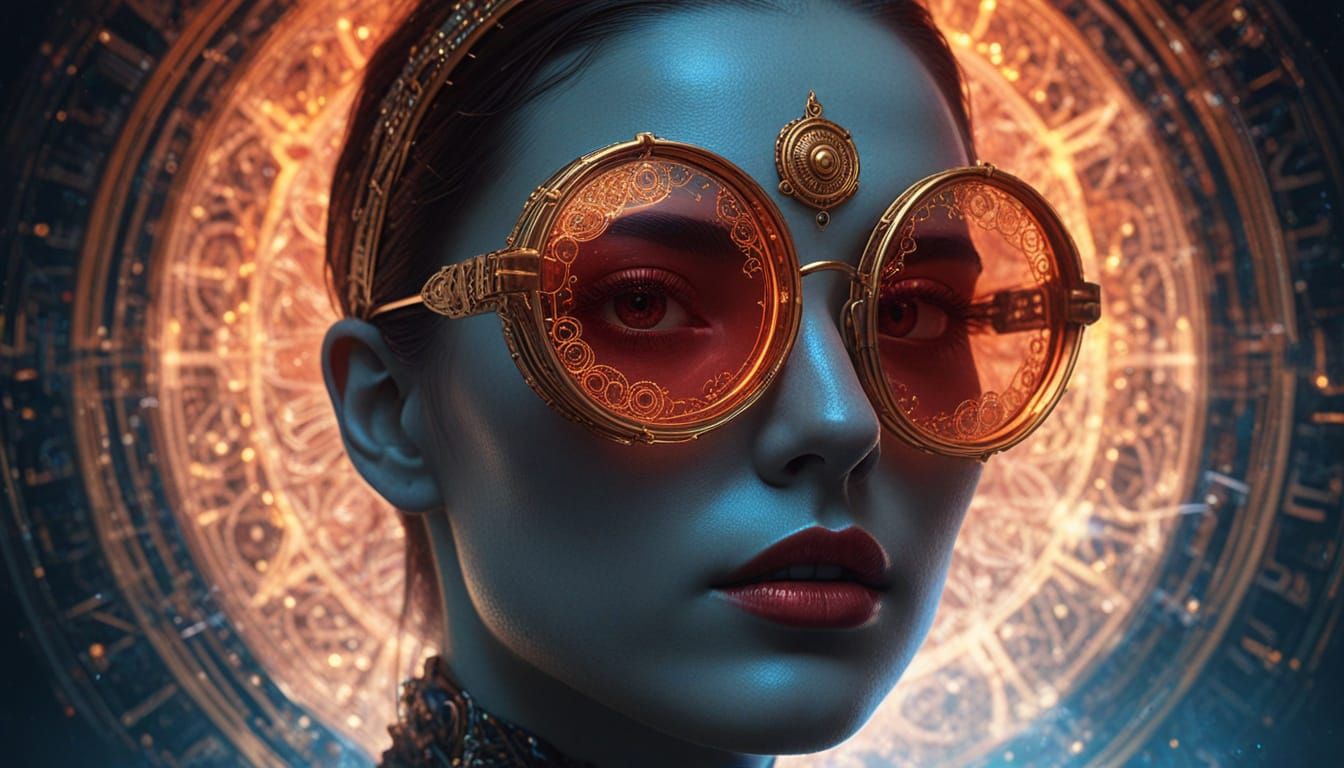 Cyberpunk Oracle Dissolves in Iridescent Mist