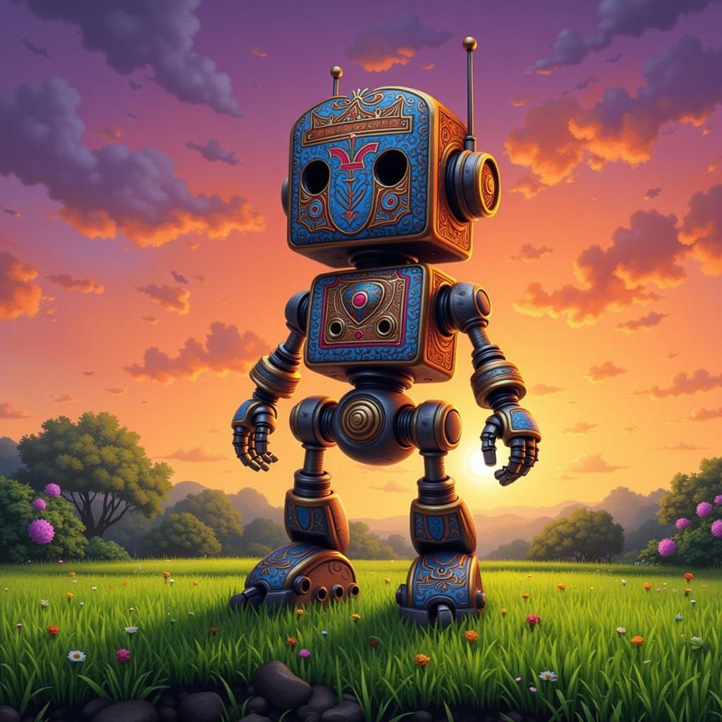 Cyberpunk Indonesian Robot with Batik Patterns