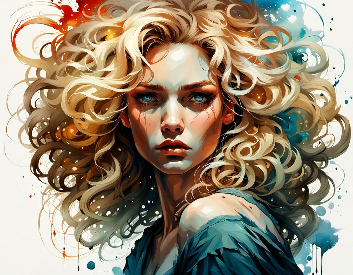 Gorgeous Plus-Size Blonde Portrait in Digital Airbrush Style