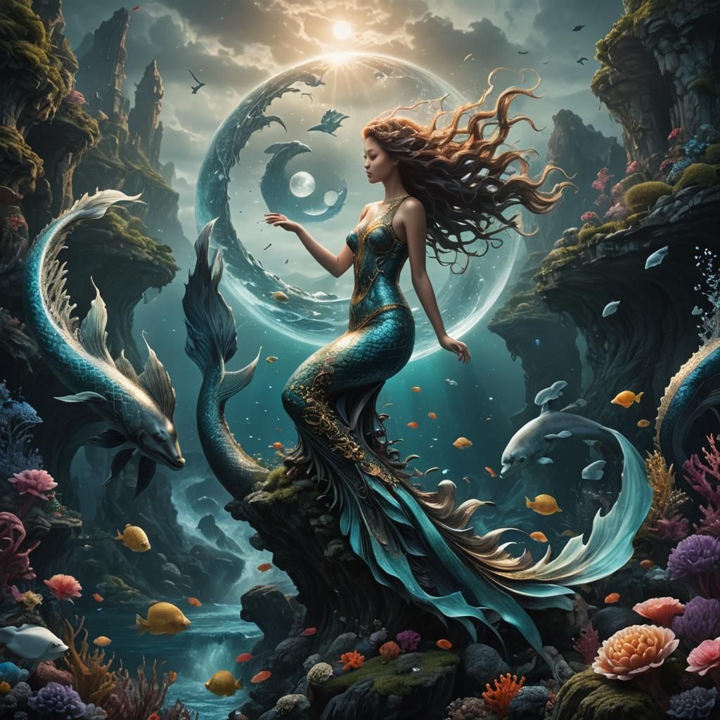 Yin and Yang Mermaids in Digital Matte Painting