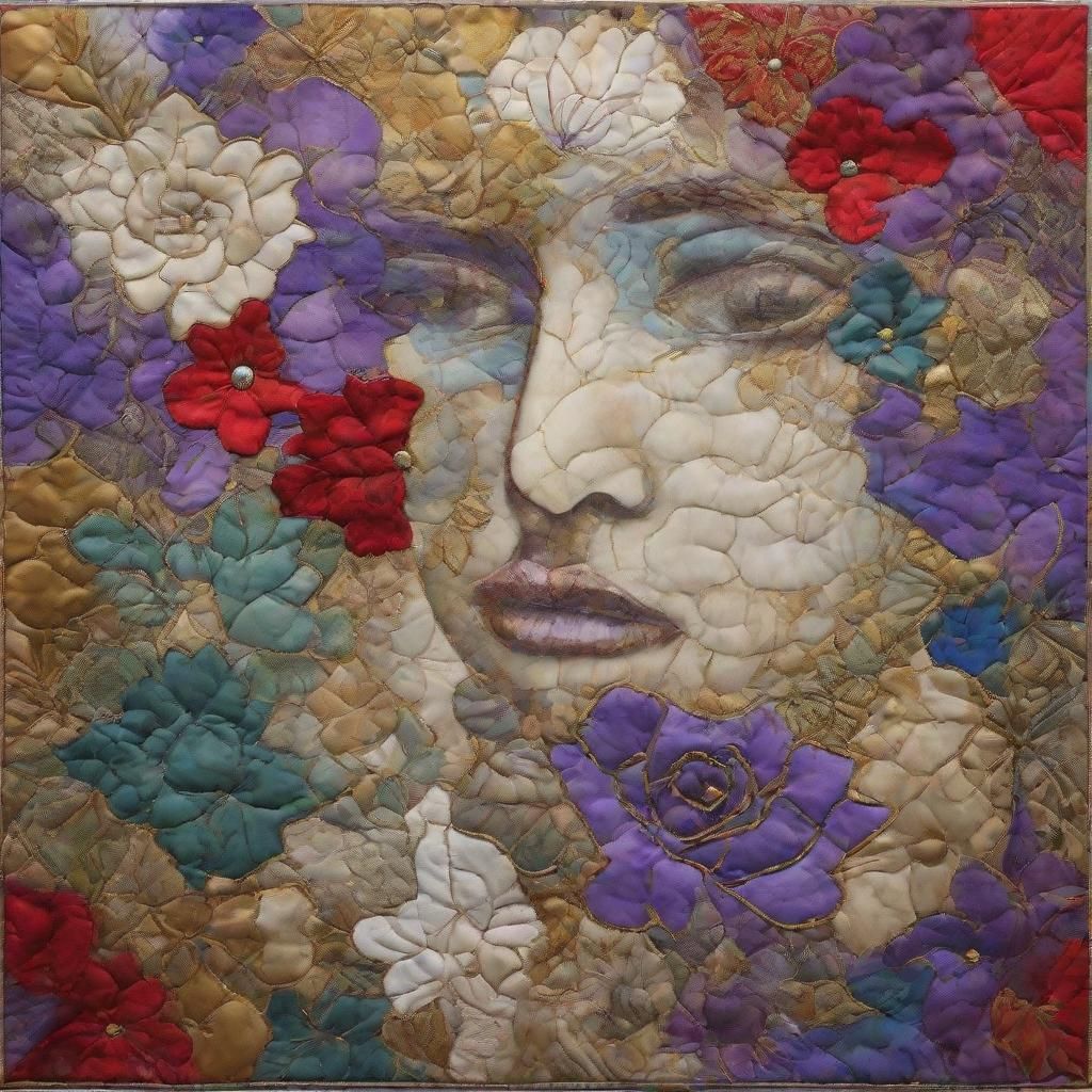 Magical Antique Portrait with Patchwork Quilt Embellishments
