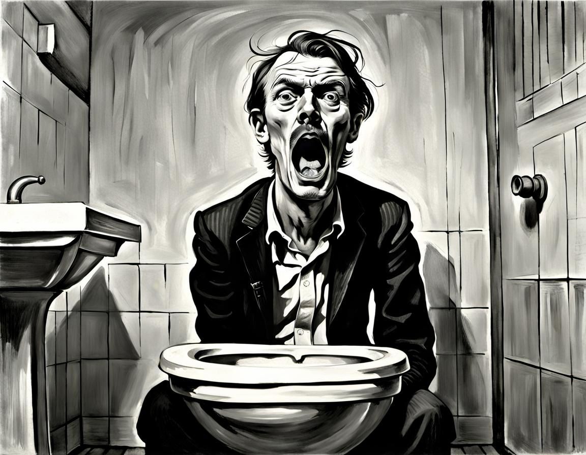 Man's Toilet Paper Panic: A Surreal Digital Art