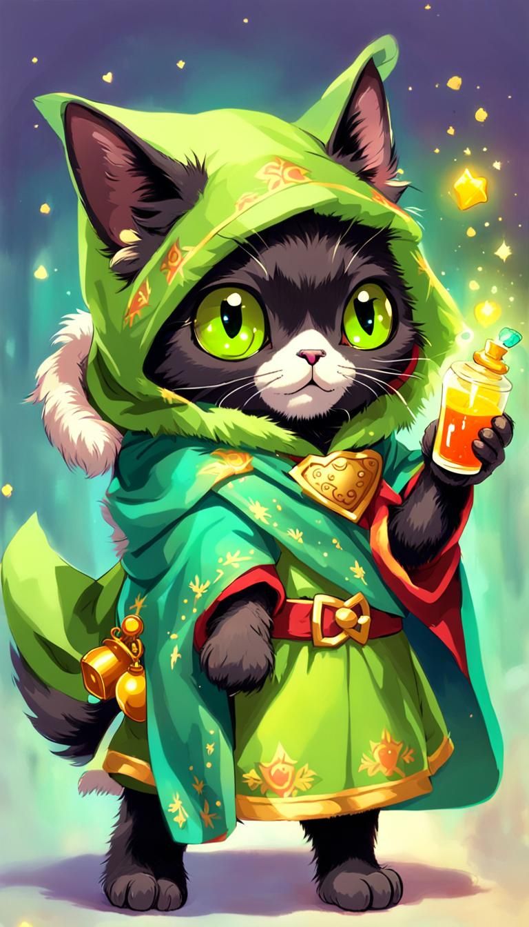Mischievous Cat Alchemist with Potion