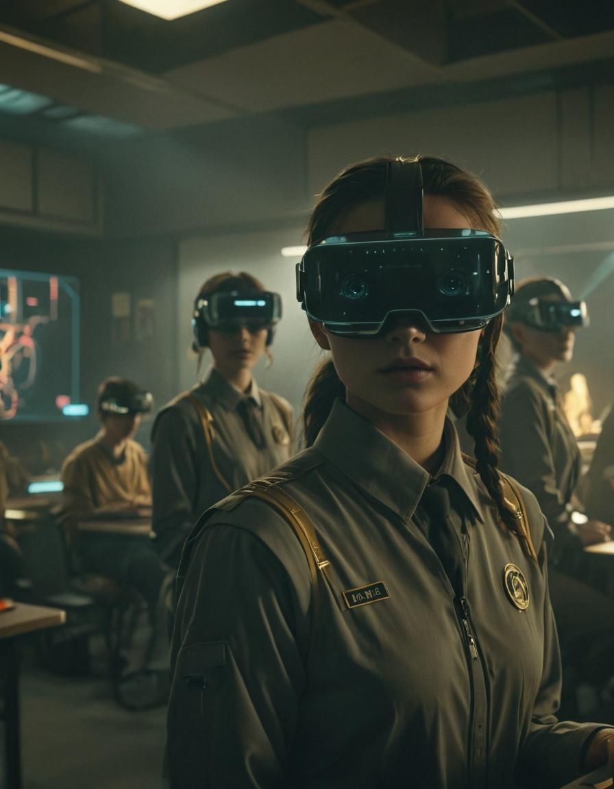 Futuristic Classroom with VR Headsets in Cyberpunk Style