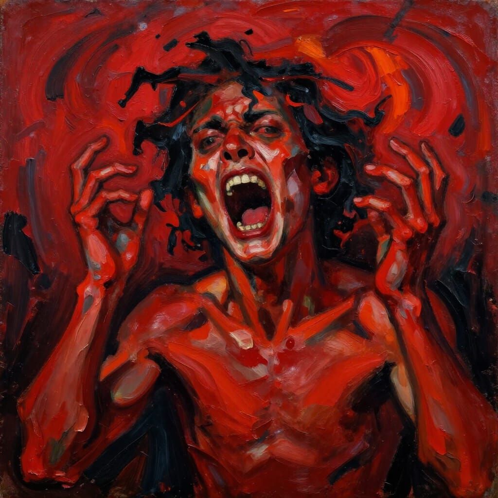 Intense Expressionist Art: Screaming Figure in Crimson