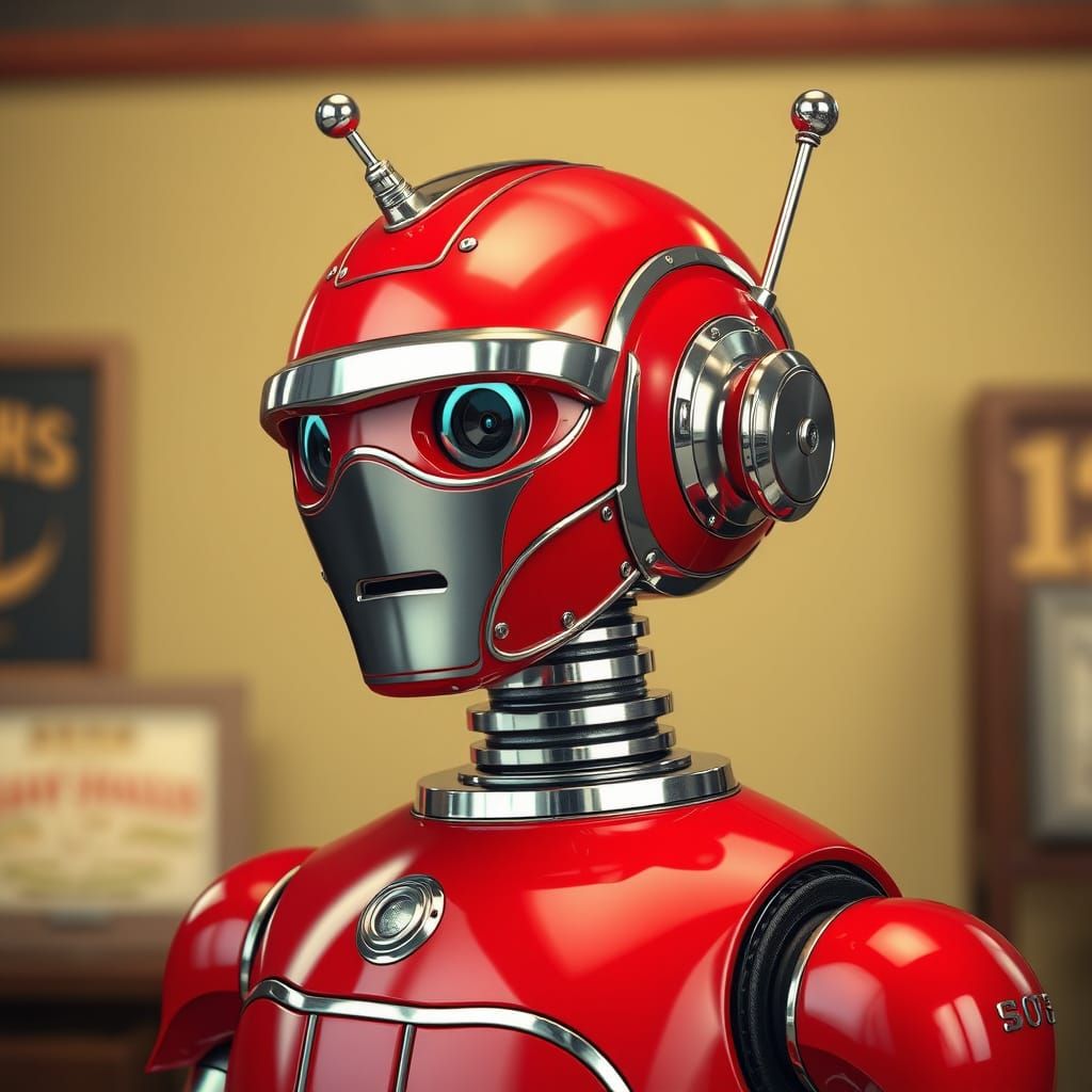 Vintage Robot in a Retro-Futuristic Scene