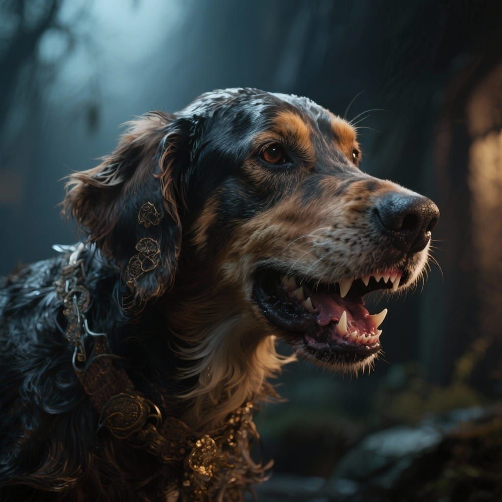 Hyperrealistic Fantasy Dog Bite Scene