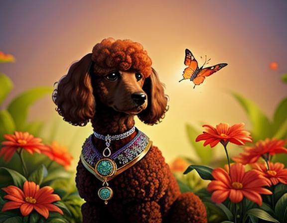 Adorable Poodle Plushie Under Blazing Sun in Art Deco Style