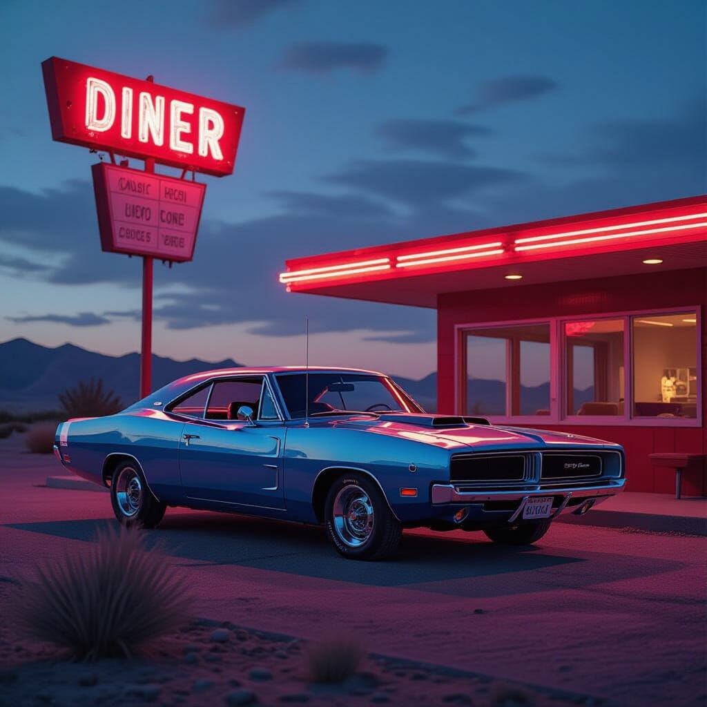 1969 Dodge Charger at Desert Diner Dusk