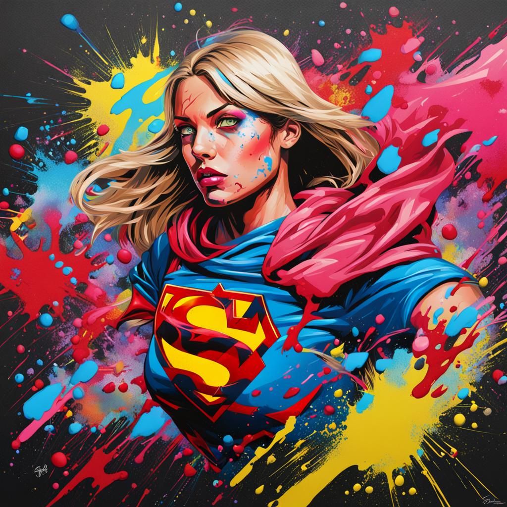 Evil Super Girl in Graffiti Street Art