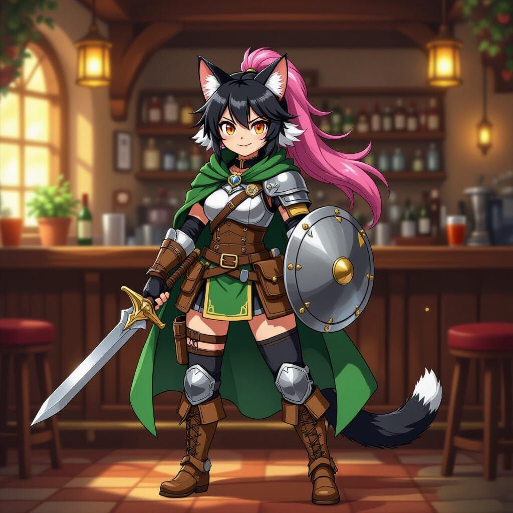 Neko Warrior Arrives at Tavern in Anime Style