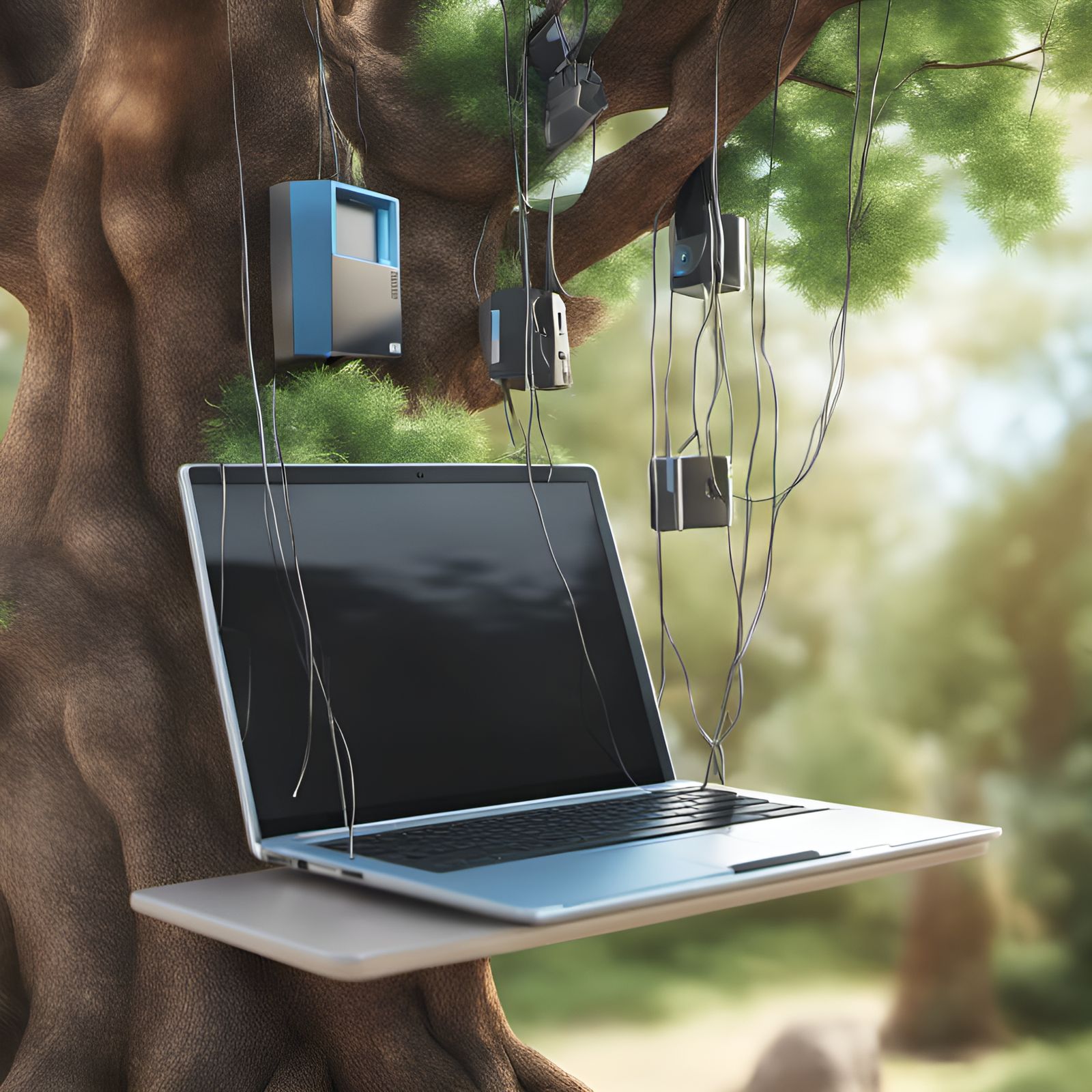 Laptop Computer Tree: Digital Illustration in 8k