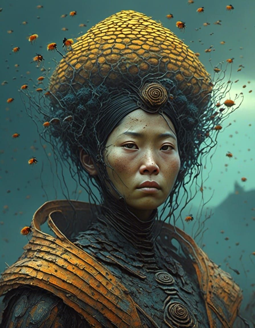 <lora:Creature2:1.0> An Asian open beehive face woman Photor...