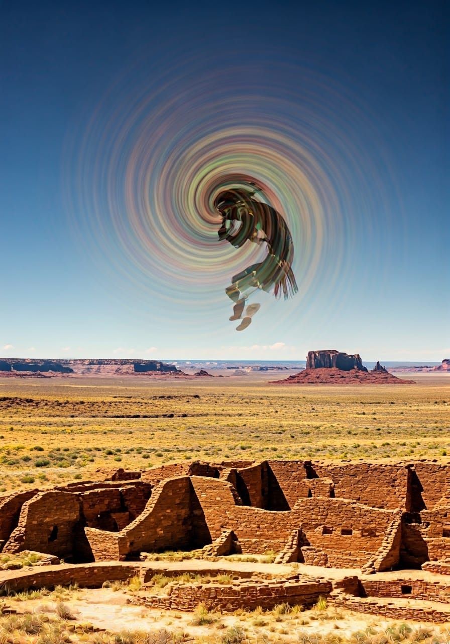 "Kokopelli Spirit Dancing Above Sacred Kiva"~Chaco Canyon, N...
