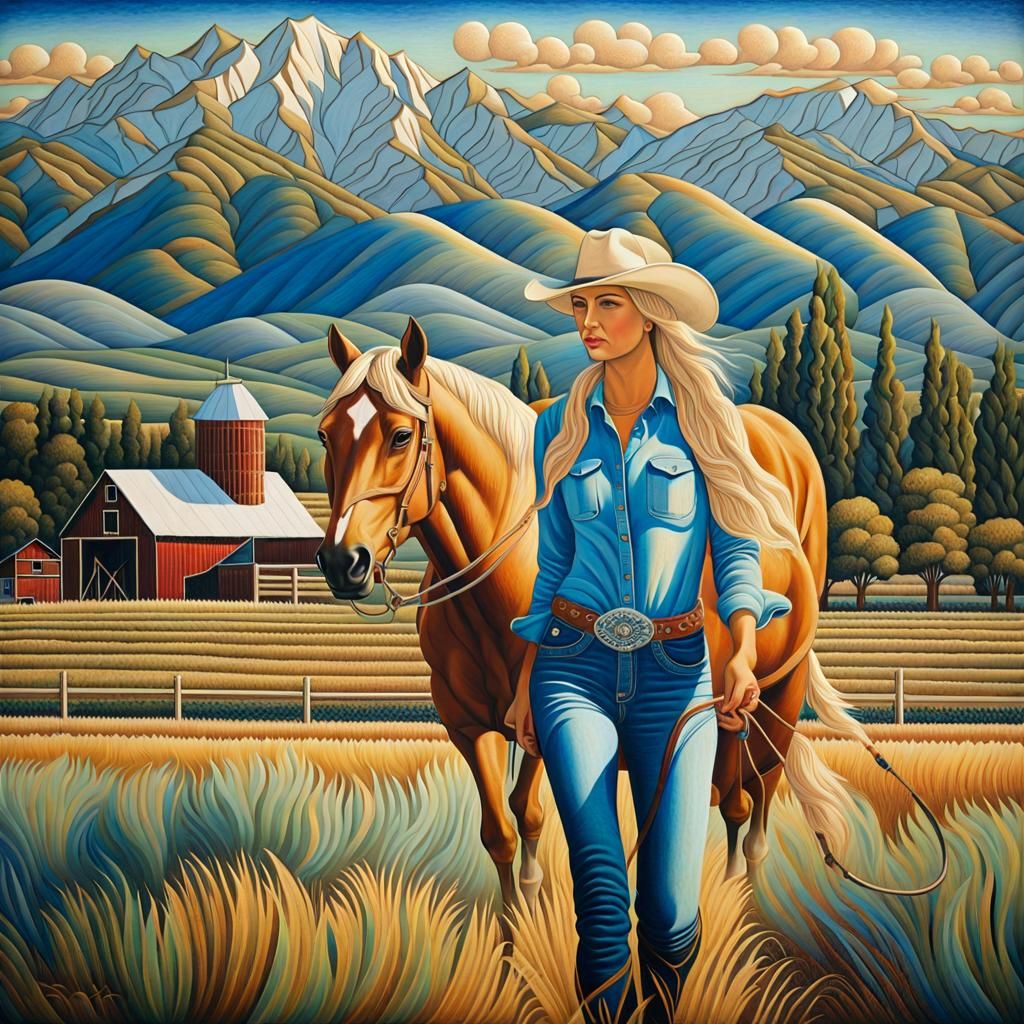 Palomino Horse and Woman in a Visionary Art Style