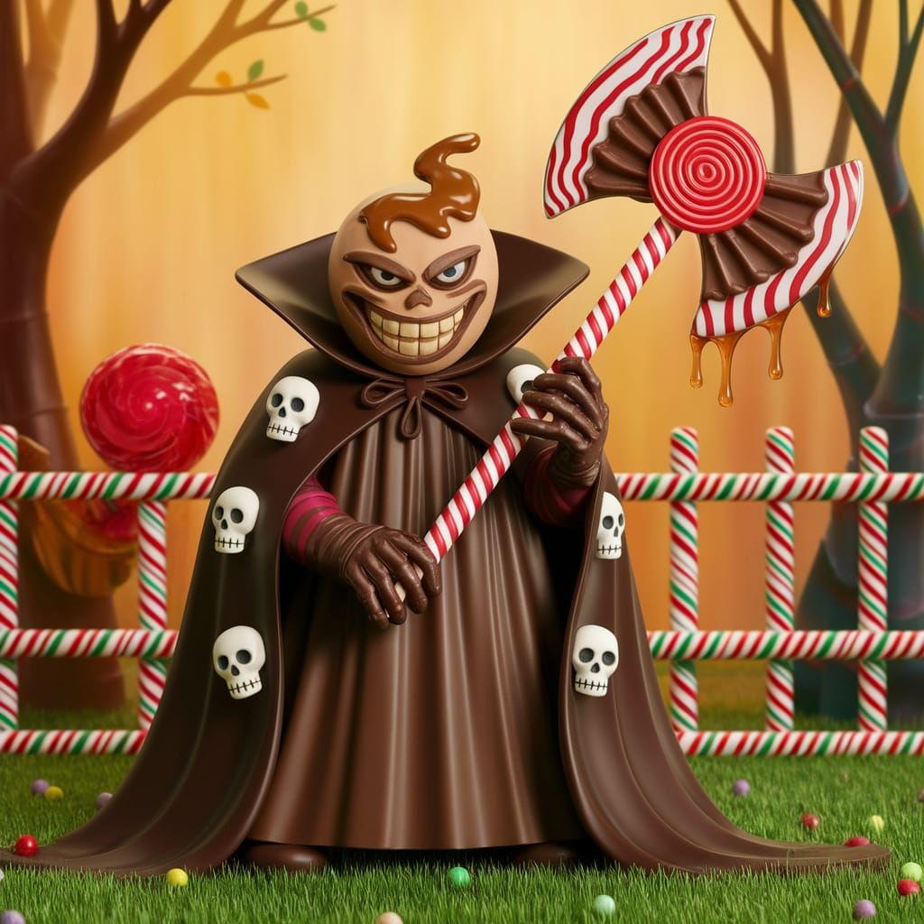 Candy Villain in a Candy Forest with Lollipop Axe