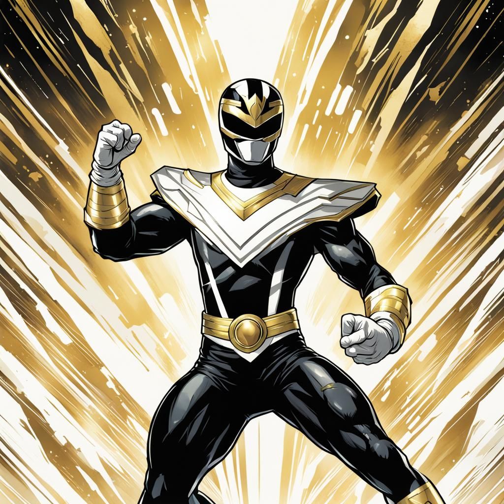 White, Black, and Gold Power Ranger Comic Art