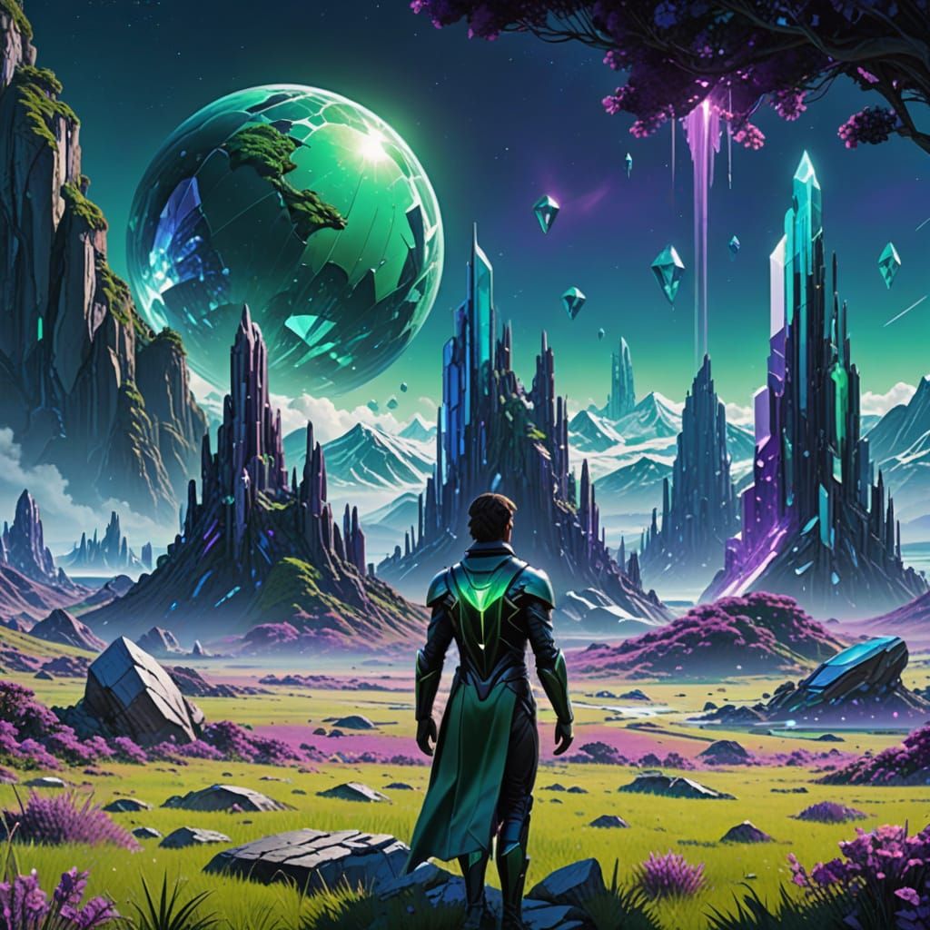 Futuristic Utopia with Crystal Mountains and Shimmering Dome...