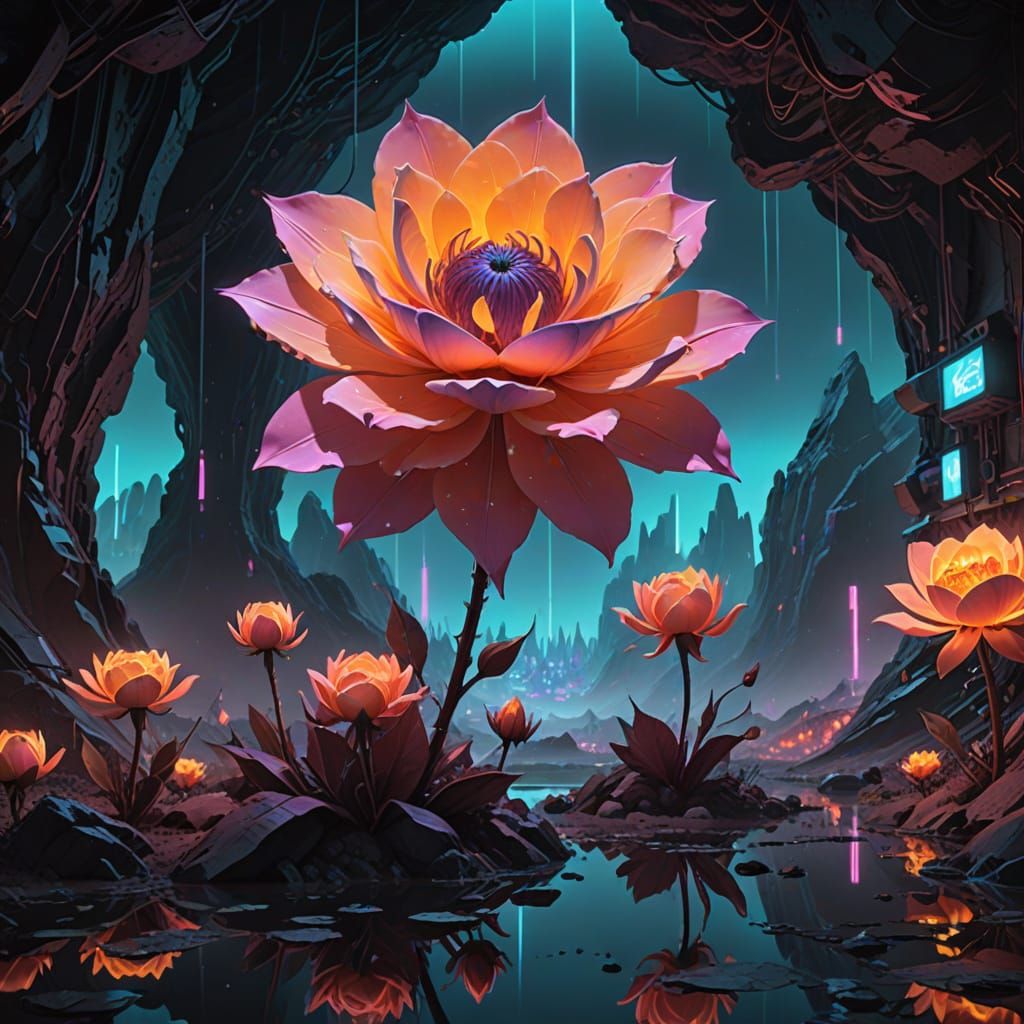 Majestic Fantasy Flower in Glowing Neon Bloom