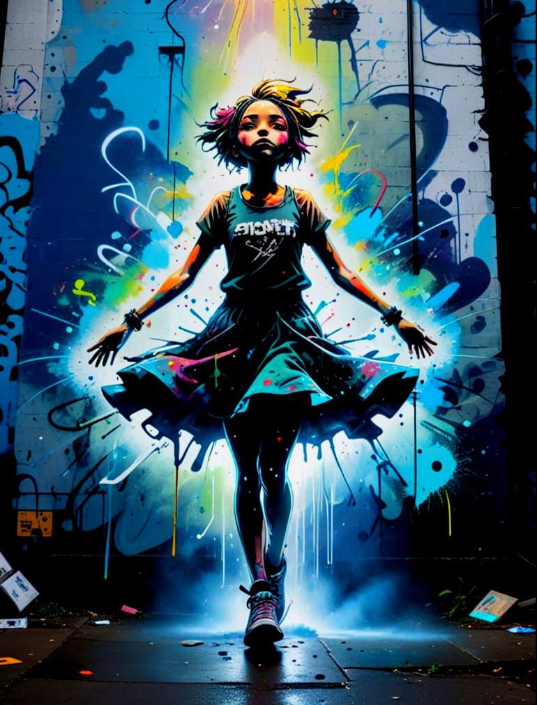 Dynamic Graffiti Art on Urban Wall - Anime Style